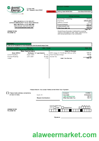 USA Iowa Access Energy Cooperative business utility bill template in Word and PDF formats